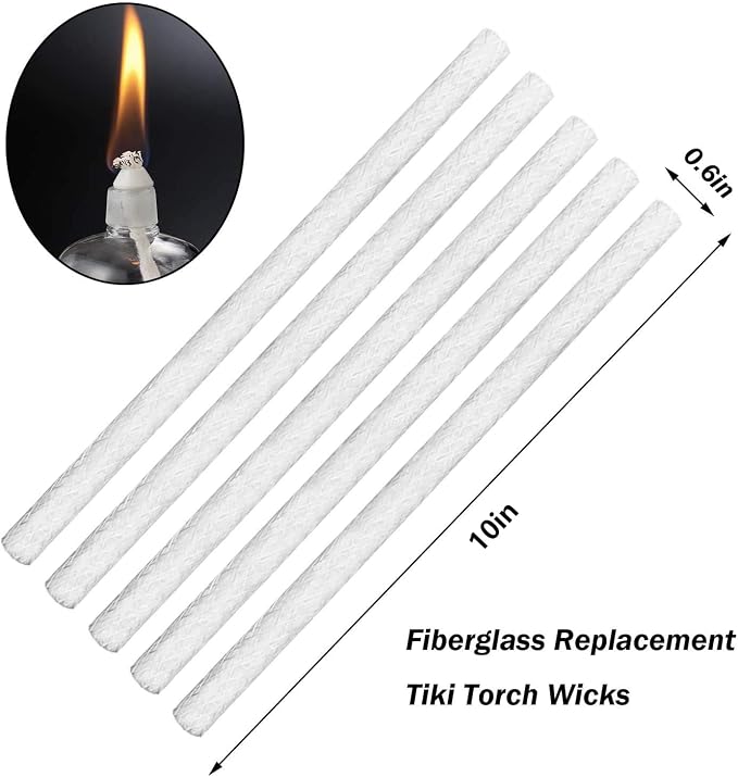 EBaokuup 20 Pcs Long Life Fiberglass Replacement Wicks,10'' Lighting Torches Wick,Citronella Wicks for Bottles,Indoor Decor and Outside Lanterns and Oil Lamps