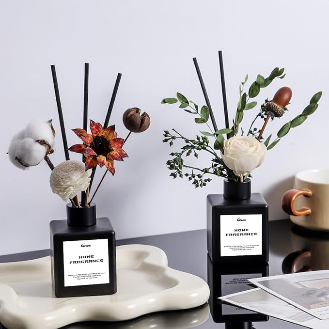Reed Diffuser, Scent Diffuser with Sticks & Dried Flowers, 120 Days Long Lasting diffusers for Home, Elegant Fragrance for Bathroom Bedroom Office Decor Air Fresh (White Tea)
