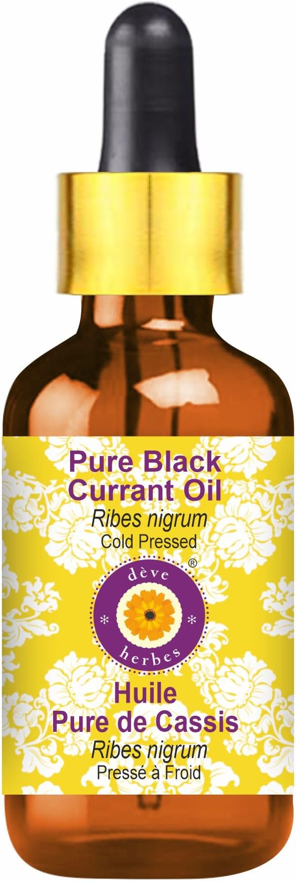Deve Herbes Black Currant Oil (Ribes nigrum) with Glass Dropper | Cold Pressed | Pure | Natural | For Diluting Essential oils | For Skin & Massage | Non-Sticky | Lightweight | Unisex | 5ml (0.16 oz)