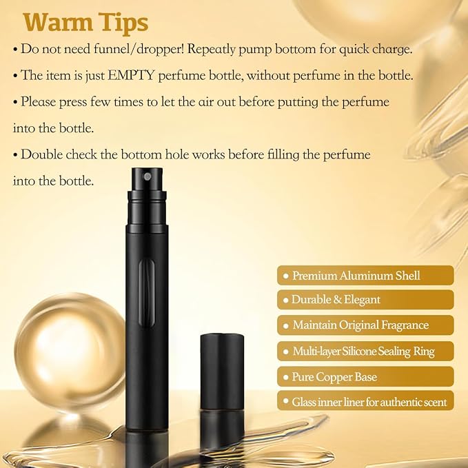 2PCS Perfume Travel Refillable Bottle, Bottom-Filling Fragrances Perfume Atomizer, Empty Mini Cologne Dispenser, Portable Sprayer Pocket Size for On the Go 10ml (Black & Dark Green)