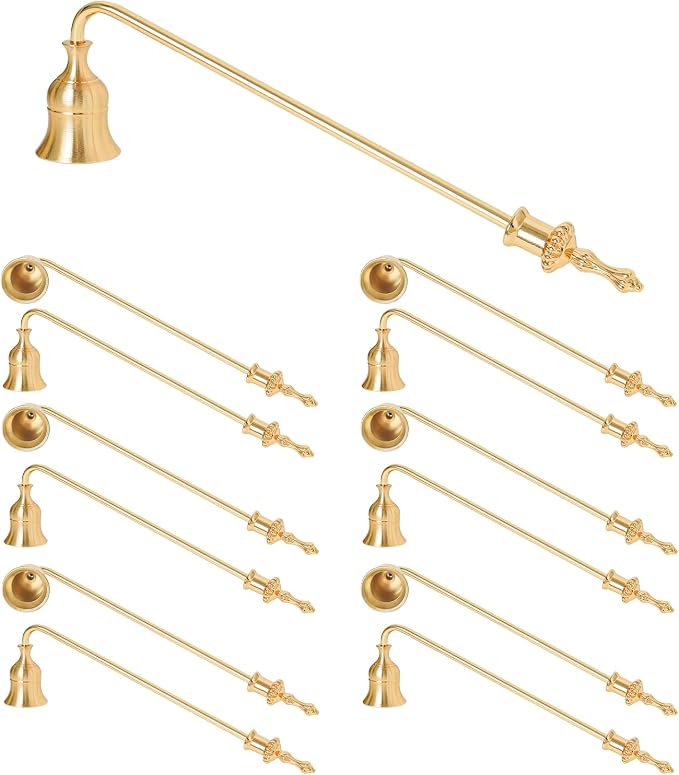 Candle Snuffer, 9-Inch Long Handle for Safe Flame Extinguishing, Smoke-Free & Splash-Free, Aluminum Metal Candle Wick Dipper & Extinguisher for Jar, Pillar, Scented Candles (Gold, 12 Pcs)