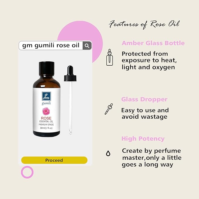 GM Gumili Rose Essential Oil and Jasemine Essential Oil, Floral Scent Oils Home Fragrance Oils for Diffuser Perfume Candle Soap Making - 2 Oz, Pack of 2