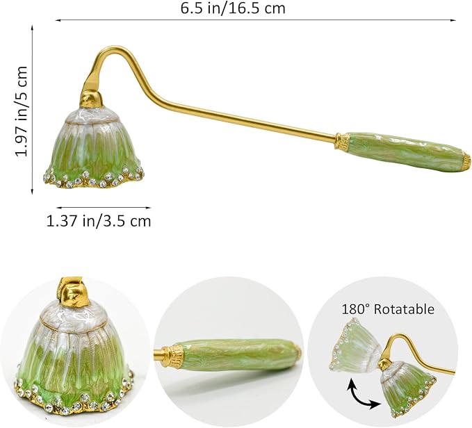 Candle Snuffer, Decorative Candle Extinguisher Snuffer with Long Handle, Elegant Metal Candle Tool for Putting Out Candle Flame Safely (Green)
