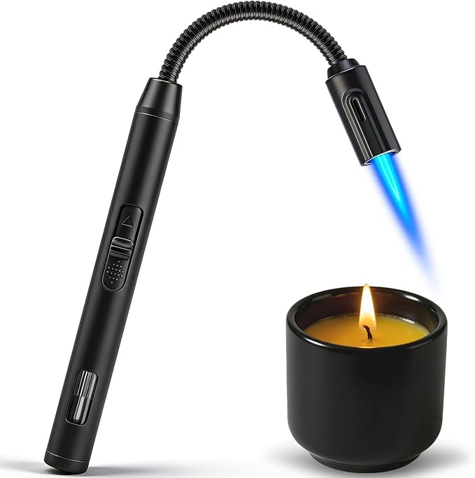 LcFun Torch Lighter Refillable Butane Lighters Long Stem with Flexible Neck and Visible Fuel Tank, Windproof Jet Flame Long Matches for Candles Grill Fireplace Kitchen Camping (Butane Not Included)