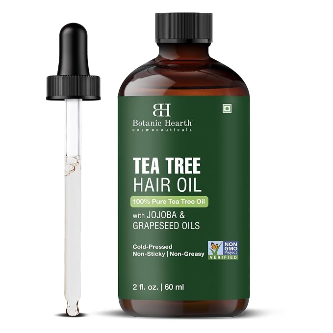 Botanic Hearth 100% Pure Tea Tree Hair Oil For Hair Growth & Hair Treatment Oils 2 Fl Oz | Infused with coconut Oil | Hair Oil Repairs Dry Damaged Hair, Strengthening, Healthier | All Hair Types