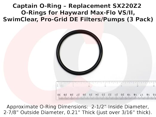 Captain O-Ring – Replacement SX220Z2 O-Rings for Hayward Max-Flo VS/II, SwimClear, Pro-Grid DE Filters/Pumps (3 Pack)