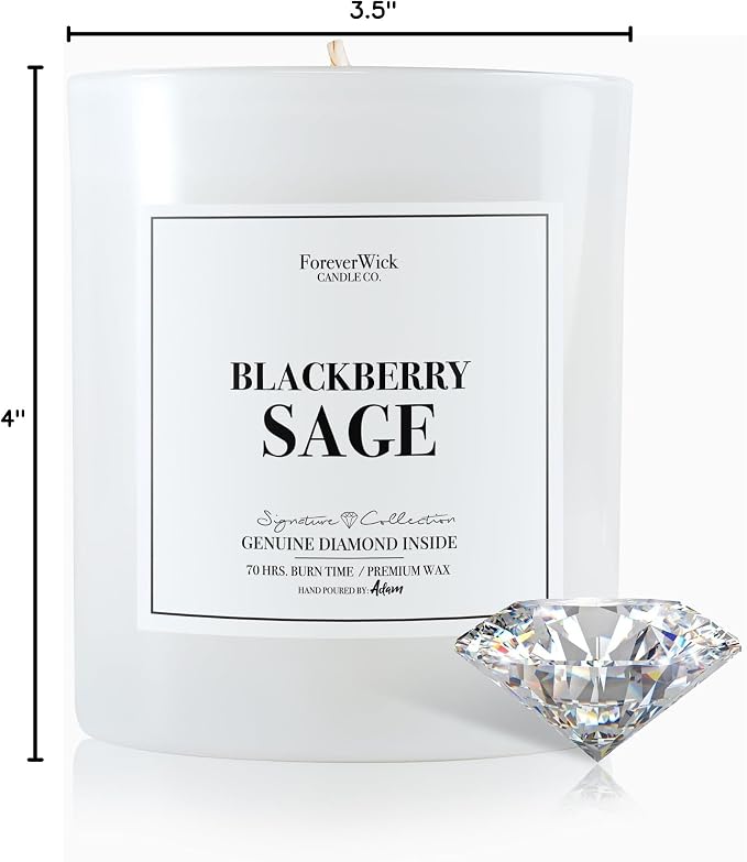 Foreverwick BlackBerry Sage Candle | Royal Essence Candle with Diamond Inside | Cleansing Sage Aroma | Strong Scented Candles for Decor | 14 oz & 70 Hours Burning Time