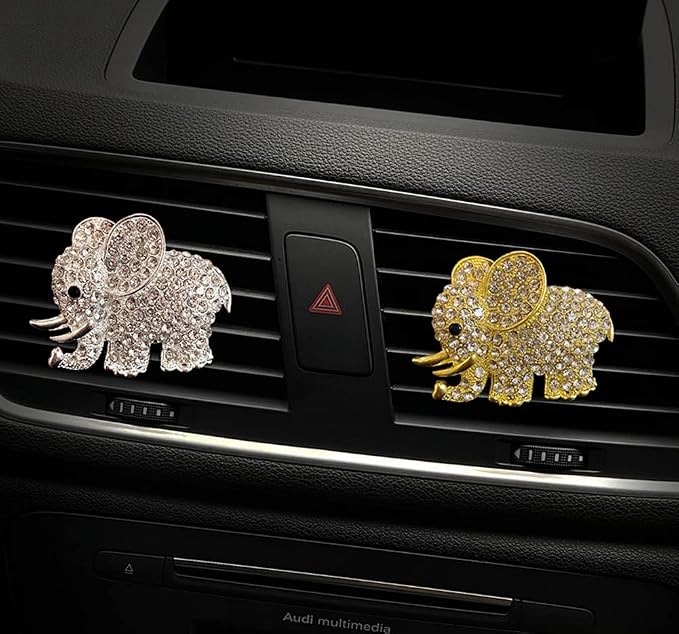 Tznyly Car Decor Car Fresheners For Women Bling Car accessory Car Air Outlet decor Bling Car accessory For Women Car Aromatherapy Car Air Vent Clip Charm Car air freshener Set of 2 elephants