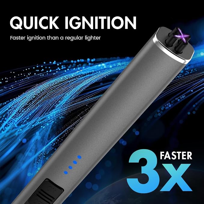 Windproof Flameless Long Candle Lighter with Dual Arc, USB Rechargeable Lighter for Candles, Grill and Fireworks