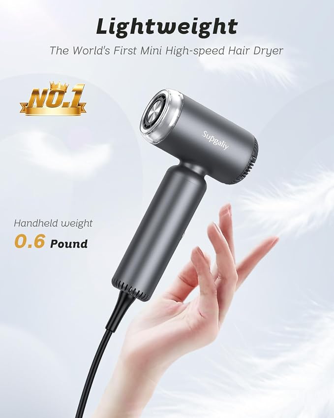 Dual Voltage Hair Dryer, High-Speed Ionic Blow Dryer for Fast Drying, Travel Compact Hair Blow Dryer with Magnetic Curly Diffuser for Home, Portable Hairdryer International 100-240V