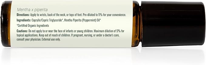 Plant Therapy Organic Peppermint Essential Oil 10 mL (1/3 oz),100% Pure, Pre-Diluted Roll-On, USDA Certified Organic Aromatherapy, for Neck Tension and Muscle Discomfort