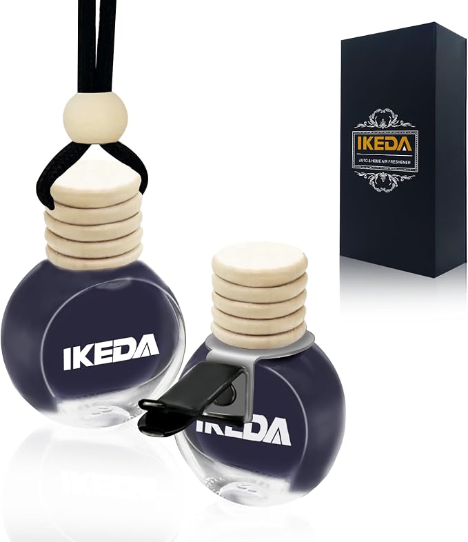 ikeda fragrance Car Air Freshener Hanging, Car Scent with Vent Clip Bottle,45-Days Long Lasting Fragrance,Essential Oil Diffuser,Odor Eliminator for Home Deodorizer (Round, New Car)