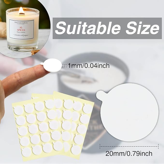 960Pcs Candle Making Wick Stickers, Heat Resistance Double-Sided Wick Stickers with The Little Tail, Adhere Steady in Hot Wax Stickers for Candle Making
