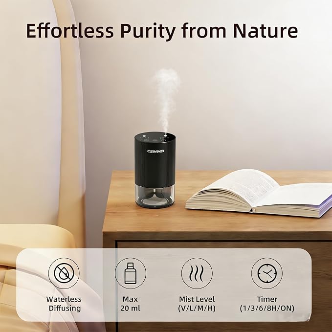 Dual Nozzle Waterless Essential Oil Diffuser for Home Large Room, Car, Office, Portable Battery Operated Aromatherapy Scent Diffusers, Mini Cordless Air Freshener, 5 Timers & 4 Mist Levels