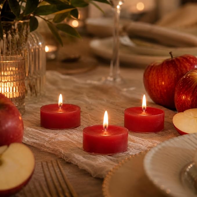 Apple Scented Tealight Candles, Red Scent Tea Lights Candles Clear Cup, 24 Pack Colored Tealights Candle, 6 Hour Burn Time Tea Candles for Party, Christmas, Halloween Decor