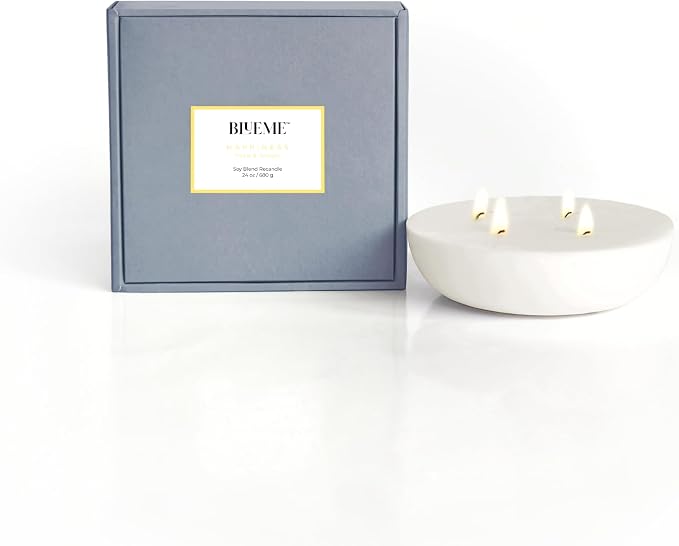 Blueme Happiness Candle Refill | Yuzu & Ginger | 4 Wick - Contains Essential Oil, Sustainable, Hand Finished, Hand Poured, Luxury Refill, Natural Cotton Wick, Soy-Wax Blend | Large 24 oz