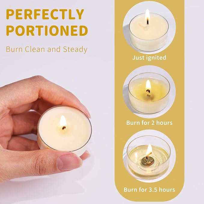 12 Pack Beeswax Tealight Candles, Lavender Scented Tea Light Candles, 4 Hours White Tea, Soy & Beeswax Candle with Essential & Natural Oils for Home & Party (Lavender)