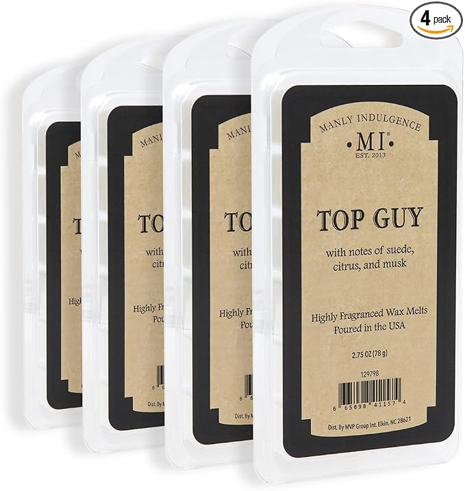Manly Indulgence Top Guy Scented Wax Melts, Wax Melt Warmer Cubes, Long Lasting Scented Wax Warmer Cubes, 4 Pack, 6 Cubes Each - Made in The USA