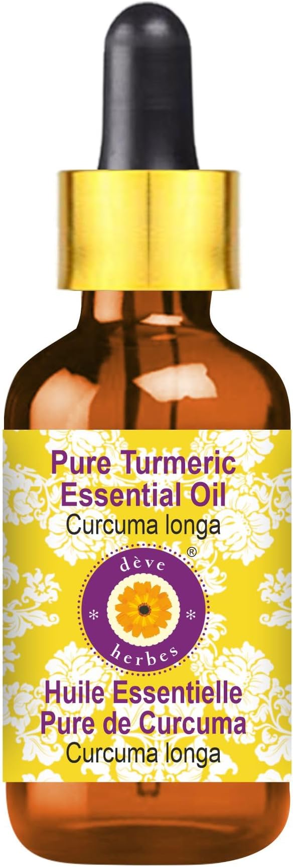 dève herbes Turmeric Essential Oil (Curcuma Longa) with Glass Dropper | Pure | Non-Sticky | Non-Greasy | Lightweight | Men & Women | All Skin Types | Steam Distilled 5ml (0.16 oz)
