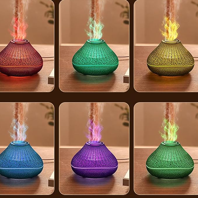 Auto Shut-Off Waterless Protection Smart Flame Essential Oil Diffuser with Colorful Light