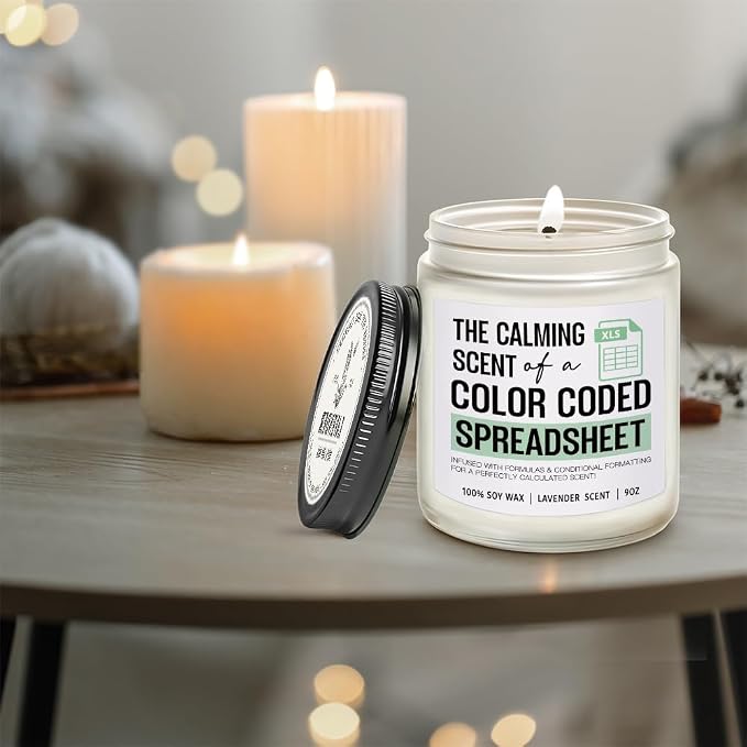 The Calming Scent of a Color Coded Spreadsheet Candle Funny Spreadsheet Gifts, Accountant Candle Gifts for Women Men, Funny Coworker & Friend Gift for Graduation Birthday, Lavender Candles 9OZ