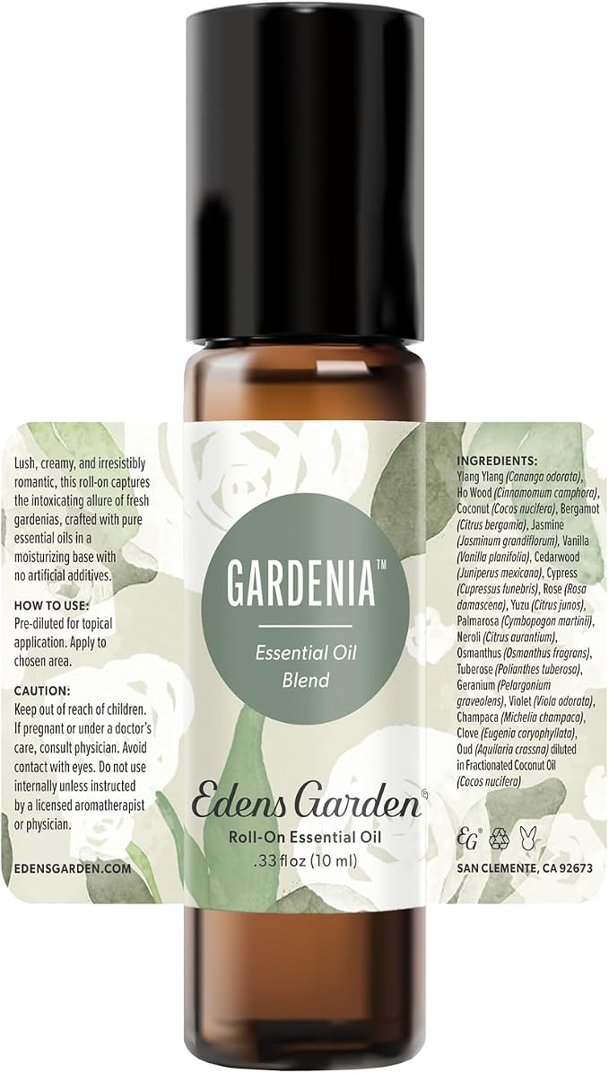 Edens Garden Gardenia Essential Oil Roll-On – Pre-Diluted Floral Blend, 100% Pure Aromatherapy & Natural Perfume, Skin Safe Travel Roll-On, 10 ml (.33 fl oz)