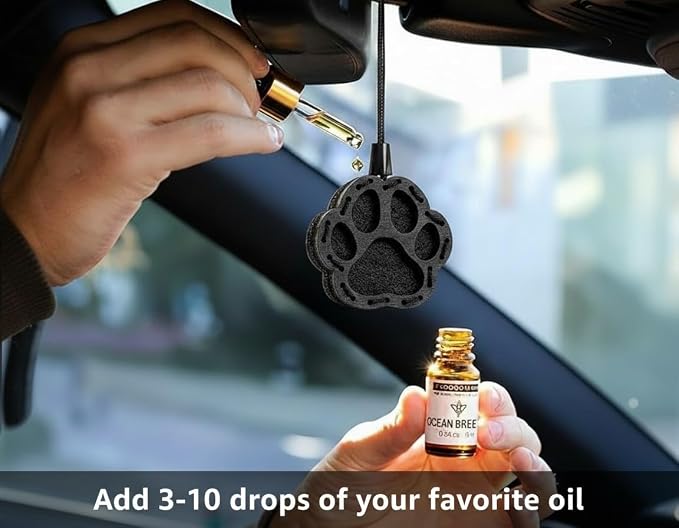 Wood Car Air Freshener — Handmade Car Air Freshener — Paw Designed Fragrance Oil Diffuser in Wooden Gift Box — Aromatherapy Gift Set with Mountain Rain Fragrance Oil - 10 ml