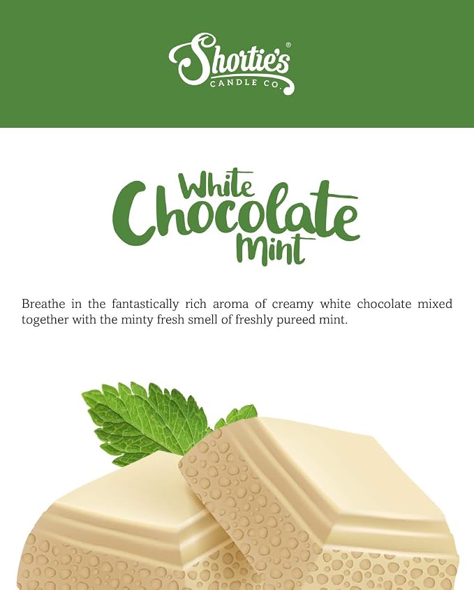 Shortie's Candle Company White Chocolate Mint Premium Wax Melts - 3 Oz., Strong & Long Lasting, Non-Toxic - Made with Essential & Natural Oils - Formula 117