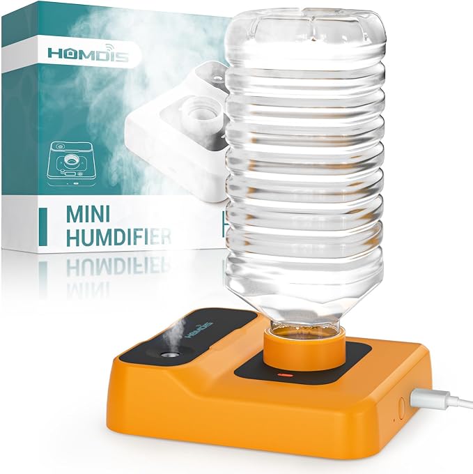 Portable Humidifiers for Travel, Small Mini Humidifier with Auto Shut-Off, Nightlight and Storage Bag for Hotel, Bedroom or Office, Plant Humidifier Indoor, Orange