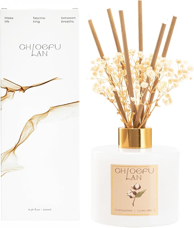 Linen Reéd Diffuser Oil, 6.7 oz Natural Essential Scented Oil with Diffuser Sticks, Best for Bathroom Decor, Living Room Decor, Home & Office Decor Aromatherapy Diffuser Oil Gift Set