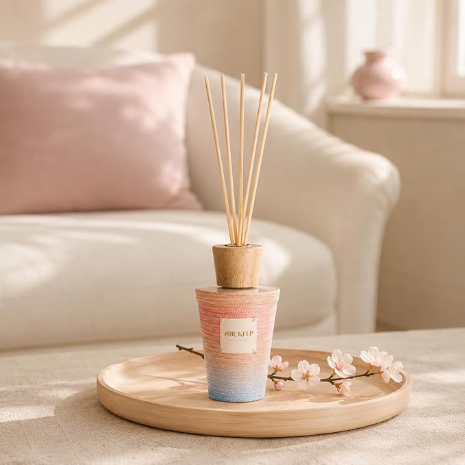Airkeep Reed Diffuser Set, Sakura 5.1 fl oz (150 ml), Long Lasting Home Fragrance with Reed Diffuser Sticks, Decorative Room Diffuser for Bathroom, Bedroom, Living Room & Office