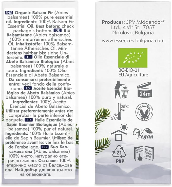 Essences Bulgaria Balsam Fir Essential Oil 10ml (0.34 Fl Oz) | Abies balsamea | 100% Pure, Natural, Undiluted | Aromatherapy, Cosmetics | Non-GMO, Cruelty-Free