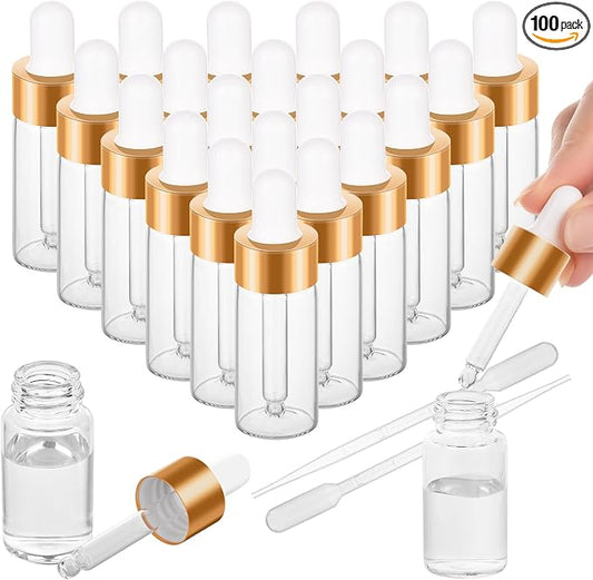 100 Pack Mini Dropper Bottle for Cuticle Oil, 10ml Small Sample Essential Oil Dropper Bottles for Travel, Clear Empty Vails for Cosmetic Perfume