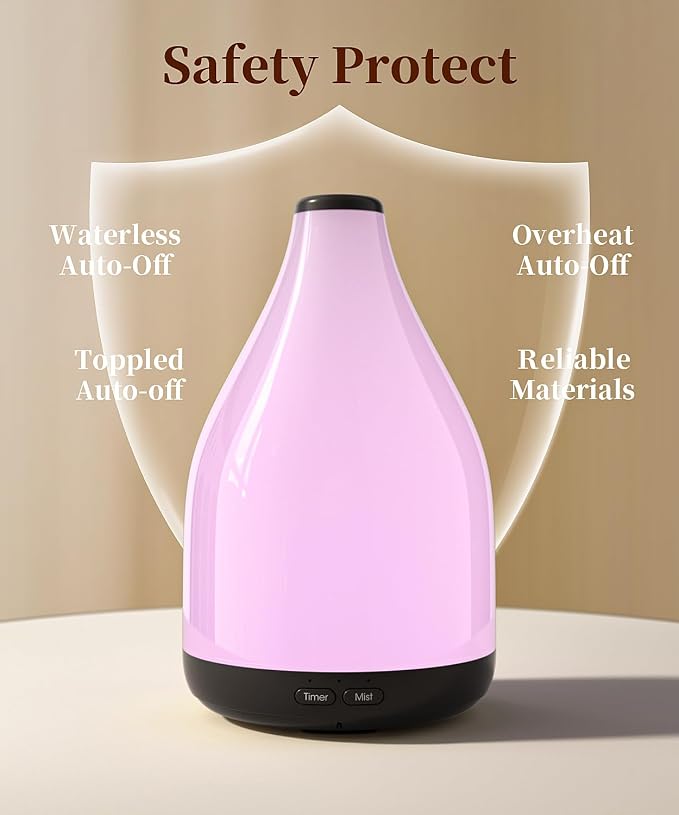 Modern Oil Diffuser for Essential Oils, Large Capacity 300ml Aroma Diffusers for Home Office Living Room, Ultrasonic Cool Mist 12H Fragrance, Meditation, Yoga, 1-3-6 Hours Timer Off, Black