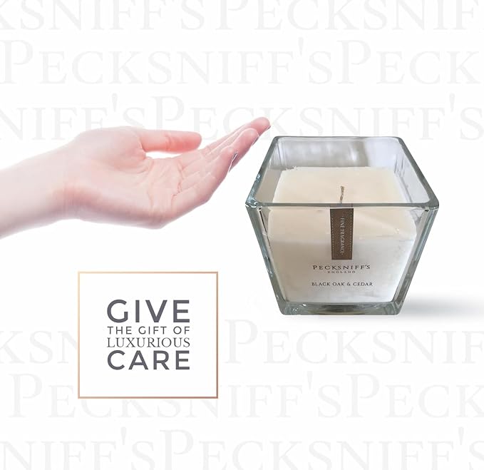 Pecksniff's Prestige 1-Wick Square Candle, Black Oak & Cedar Scent, 190g (6.7oz) - Rich, Woody Oriental Fragrance with Bergamot, Cardamom & Vanilla