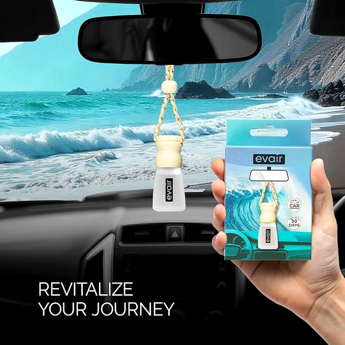 Evair Car Air Freshener | Hanging Air Freshener Car Diffuser | Long Lasting Scents made with Essential Oil | Alcohol Free (Ocean Rush)