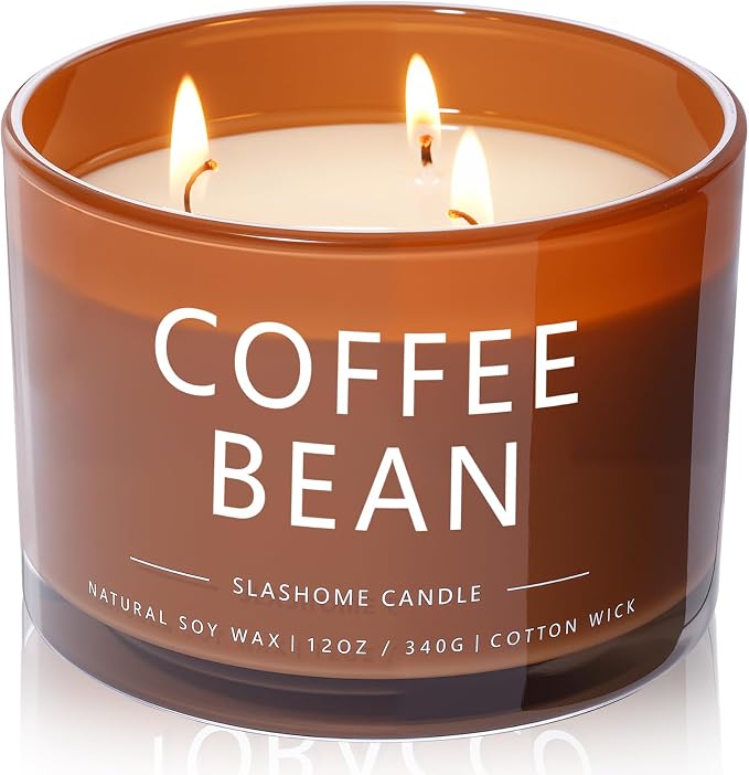 Coffee Bean Scented Candle, Luxury Large 3 Wick Soy Candle 12 Oz, 60+ Hour Long Lasting Clean Burn, Elegant Aromatherapy Home Decor, Housewarming & Birthday Gift for Men & Women