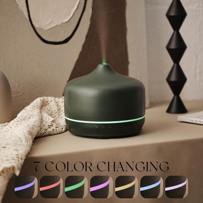 Porseme 500ml Glass Essential Oil Diffuser Aromatherapy Ultrasonic Cool Mist Humidifier 15-21 Running Hours Waterless Auto-Off Air Diffusers for Sleeping Yoga Working Spa(Hunter Green)