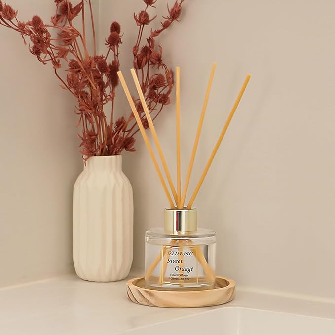 100ml Scent Diffuser with 6 Fiber Sticks, 3.5 oz Reed Diffuser Set Aromatherapy Fragrance Diffusers Air Fresheners for Home Bedroom Bathroom (Orange)
