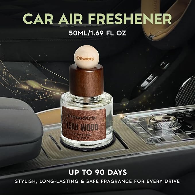 Car Air Freshener 50ML - Light Teakwood Fragrance - Cup Holder Diffuser - Car Interior Accessory - Non Toxic Air Freshener for Men & Women