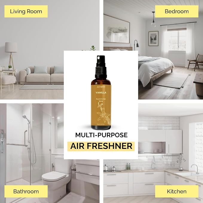 Vanilla Room, Linen & Pillow Spray by Aromafume | 100ml/3.38 fl oz | with Pure Vanilla Essential Oil | Aromatherapy Spray | Mist for Bedding, Fabrics