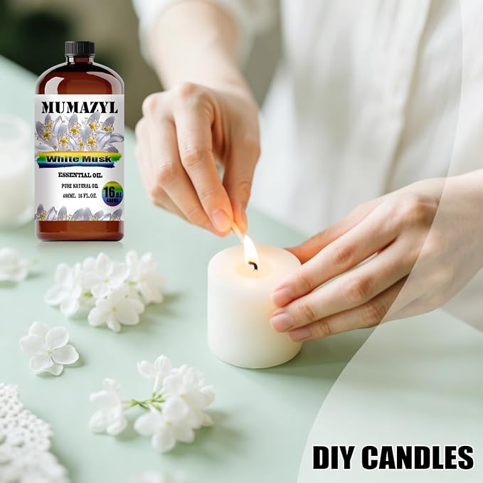 White Musk Essential Oil, White Musk Oil 16 Fl Oz 480ML for Diffuser Humidifier Yoga Cleaning DIY Candle Soap Making MUMAZYL Essential Oils