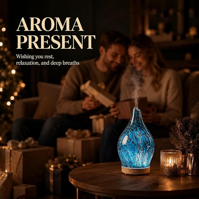 Glass Oil Diffuser with 3 Essential Oil Set,200ml Diffuser for Table Decor,Small Humidifier with Timer,7 LED Color Lights for Small Space Office Bedroom Room Decor Gifts for Women Men
