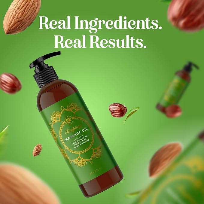 Luxurious Tropical Massage Oil for Couples - Easy Glide Non Greasy Sensual Massage Oil for Date Night with Silky Smooth Sweet Almond Oil Coconut and Jojoba - Vegan Non GMO & Gluten Free (8 Fl Oz)