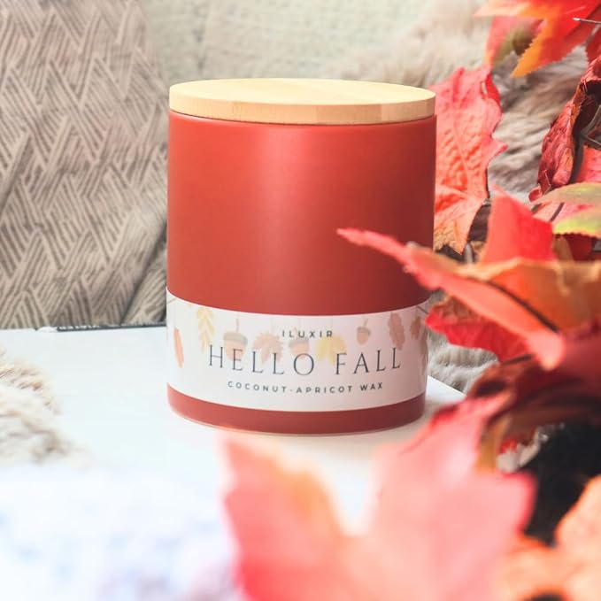 Hello Fall Luxury Candle – Apple Cinnamon, Nutmeg, Clove & Vanilla – Handcrafted Vegan Coconut Wax, Phthalate-Free, Cruelty-Free – Autumn Scented Candle for Home Décor & Gifting (13 oz.)