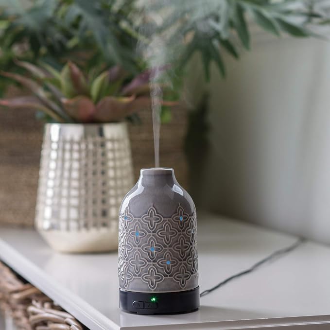 Airome Jasmine Medium Essential Oil Diffuser|100 mL Humidifying Ultrasonic Aromatherapy Diffuser 8 Colorful LED Lights, Intermittent & Continual Mist, Auto Shut-Off