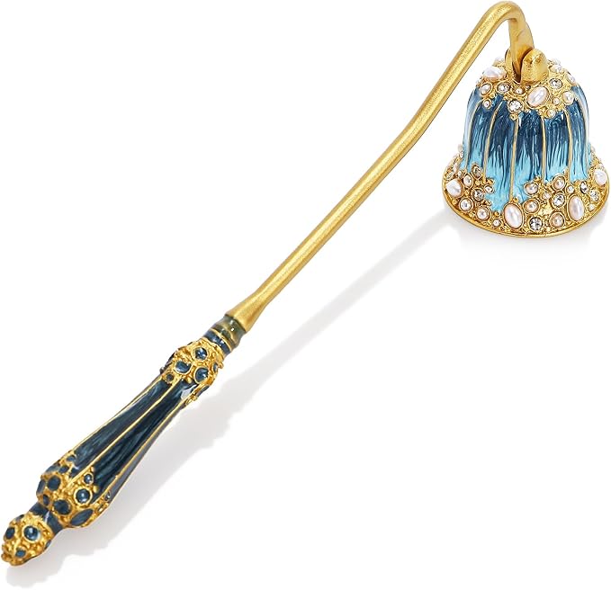 Kingrol Ornate Candle Snuffer with Hand-Enamel Finish, Decorative Zinc Alloy Candle Accessory with Crystal & Pearl Embellishments, Elegant Tool for Gently Extinguishing Candles