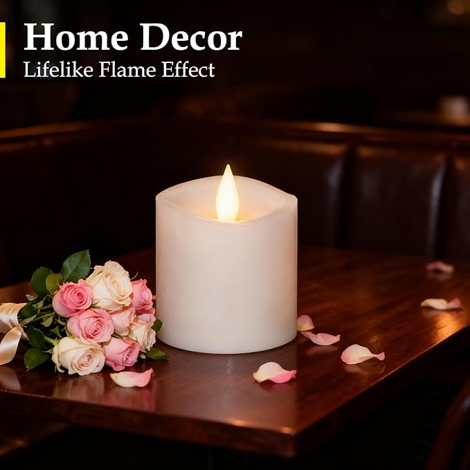 【Flameless Candles Battery Operated with Remote & Timer】3x3" White LED Pillar Candles - 600H Flickering Flame, Realistic Fake Candles for Indoor/Outdoor Valentine's Day, Weddings, Home Decor1-Pack