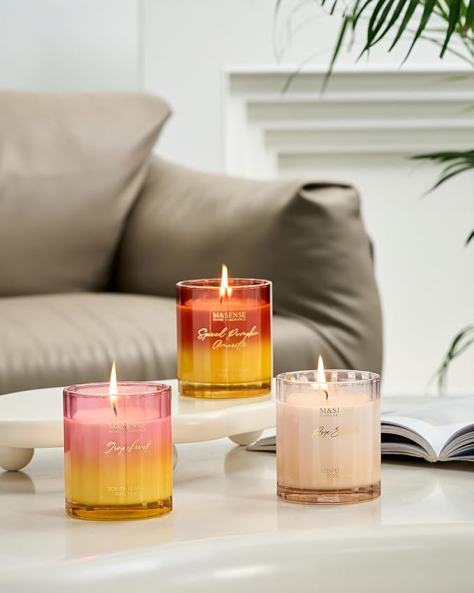 M&SENSE Grapefruit Soy Candles, 10.6oz Non-Toxic Natural Soy Wax | | Fresh Citrus Smelling, 60 Hours Long Lasting Slow Burn, Aromatherapy Candles Gifts for Housewarming