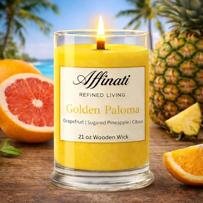 Affinati Golden Paloma Large Scented Candle, 21 oz Wooden Wick Tumbler – Long Lasting Premium Citrus Fragrance, Large Room Soy Blend Candle
